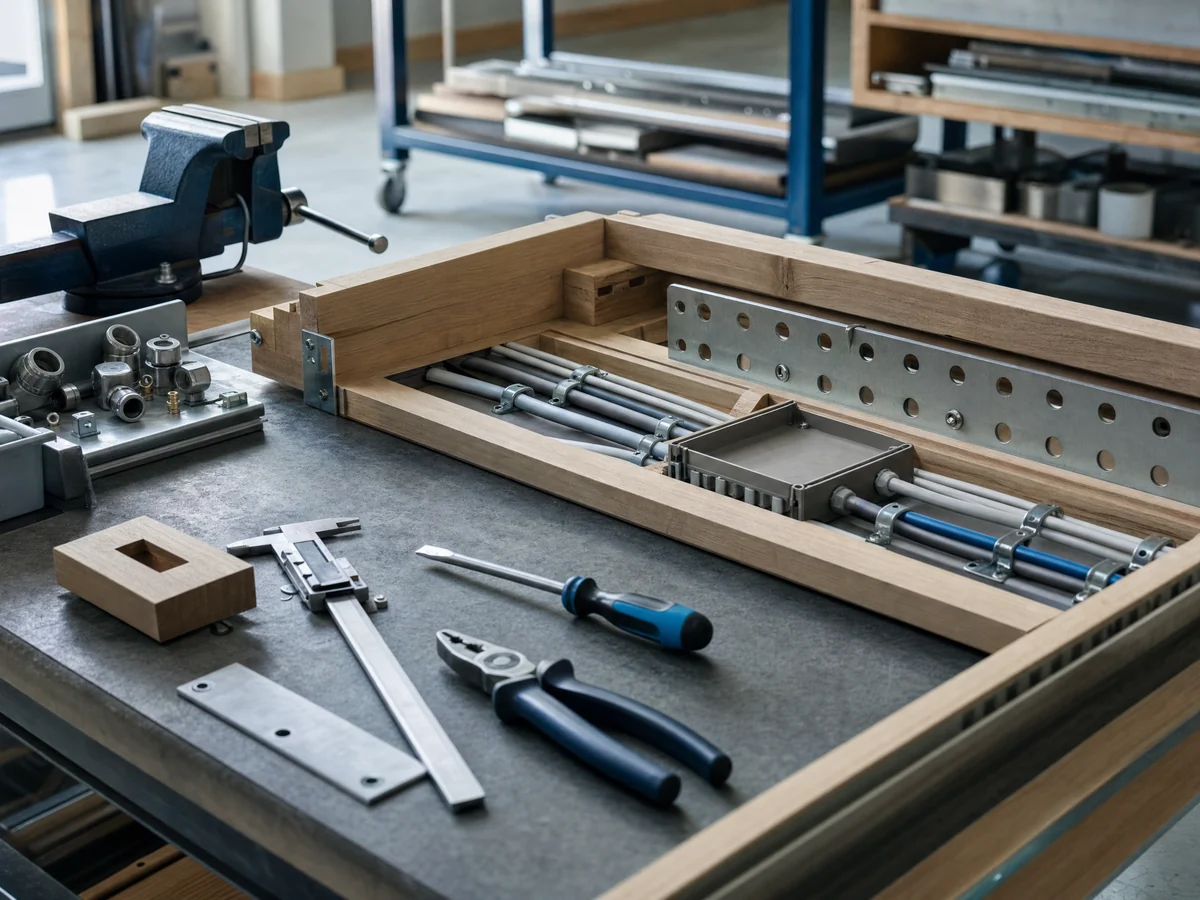 Professioneller Handwerksarbeitsplatz für Elektro, Metall und Holz