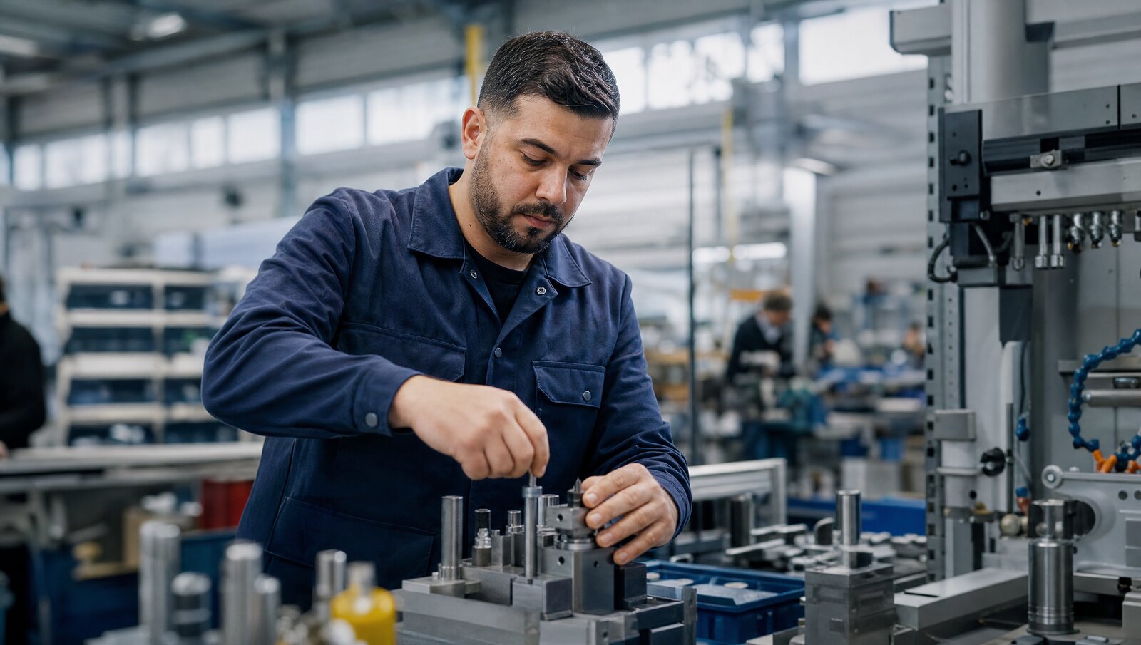Produktionsmitarbeiter an Maschinenkomponenten